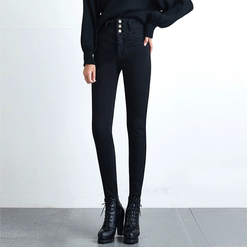 Черные джинсы, штаны, летний комбинезон, высокая талия, коллекция 2021, по фигуре, в обтяжку, в корейском стиле