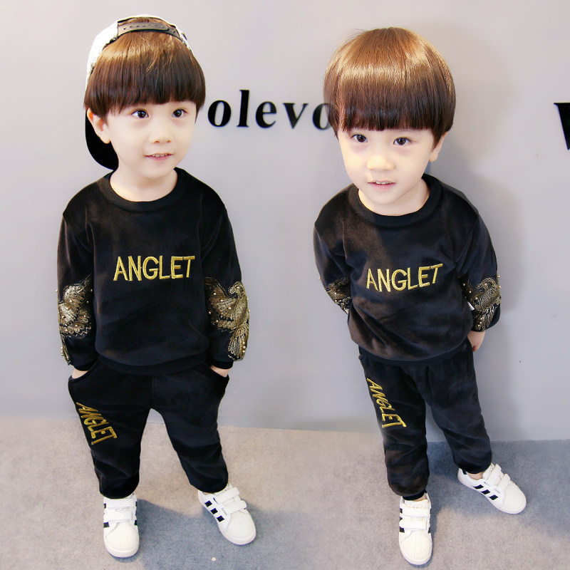 童装男童秋冬套装加绒加厚0-1-2-3岁4宝宝金丝绒婴儿儿童冬装卫衣