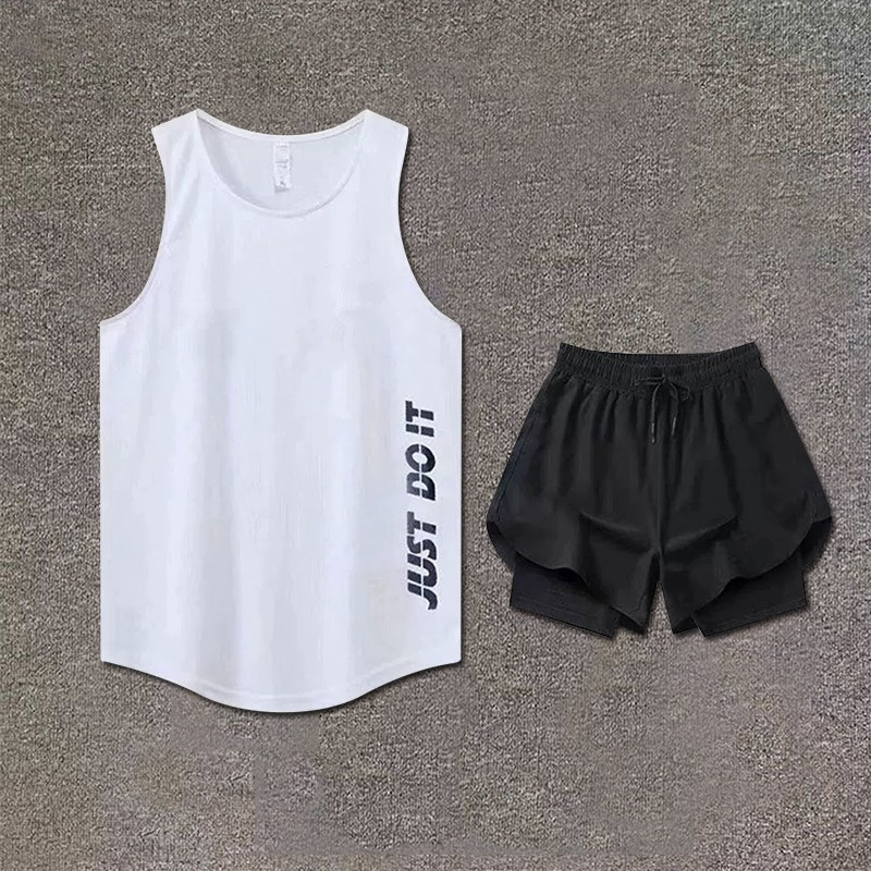Summer Sports Quick-Drying Fitness Sports Men's and Women's Running Marathon Track and Field Training Vest Three-Quarter Shorts Set
