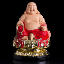 Big belly Maitreya Buddha statue red dress yellow Maitreya Bodhisattva statue home laughing Buddha offering fortune ornaments resin