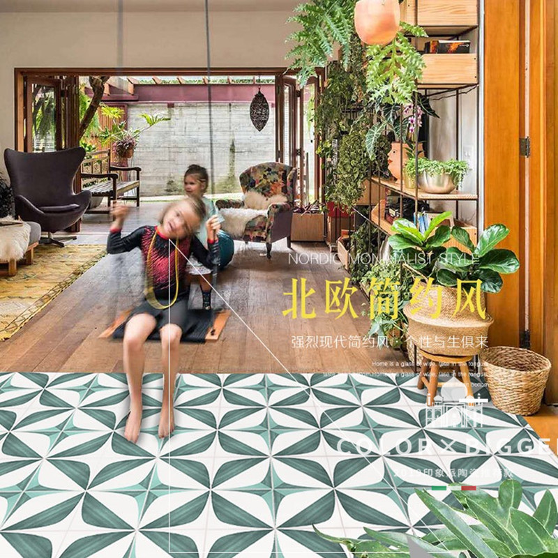 New Moroccan dark green tiles Nordic hotel balcony terrace small flower powder room aisle floor tiles