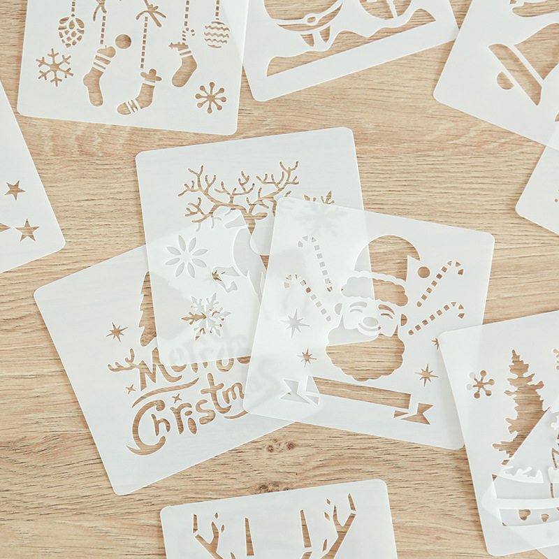 Christmas Series Lace Ruler Stencil Cartoon Elk Deer Christmas Tree Hollowed-out Colorist children's hand Transcript spray template