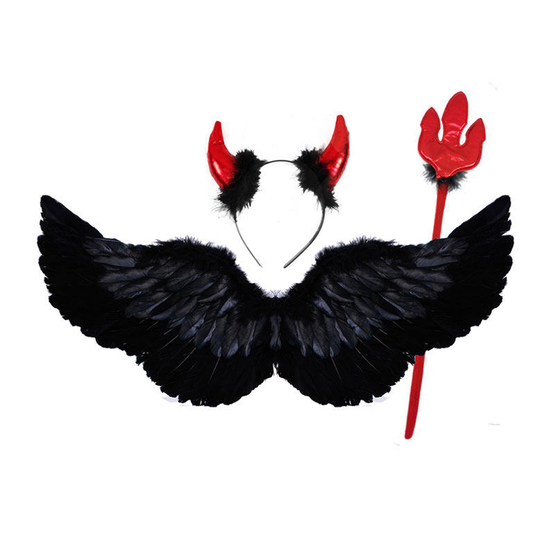 Children's evil devil elf black feather wings Halloween costume little princess decoration catwalk Eros lolita