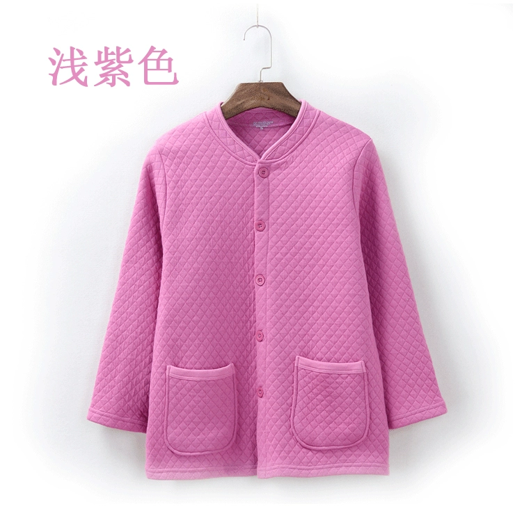 Người trung niên và người già áo khoác hở thân ba lớp ấm áp áo khoác cardigan nữ một mảnh dày và béo quần áo mùa thu cardigan cotton - Áo ấm