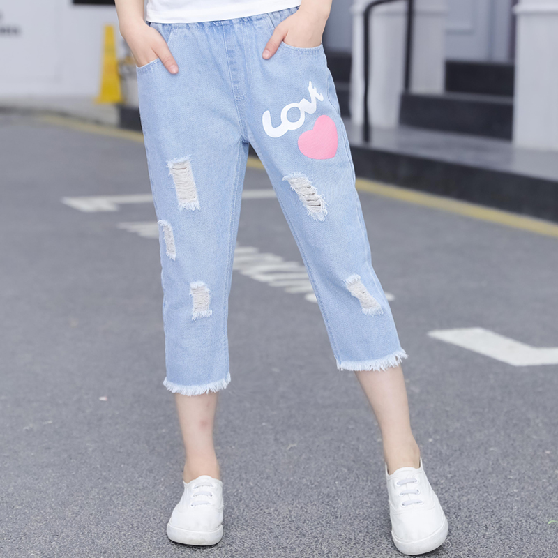 Girljeans 2020 mùa hè váy quần mới giữa nữ và trẻ em tuổi trẻ bảy điểm quần quần ngựa mỏng the-middle hole-in-.