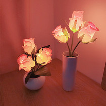 Rose Flower Light LED Emulation Flower Landscape Decorative Light Photo Atmosphere Small Night Light Rose Flower Basin Light Gift Hem