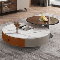 Italian Type Rockboard Tea Table TV Cabinet Composition Round Small Family Living Room Nordic Light Lavish Minimalist Saddle Leather Tea Table Table