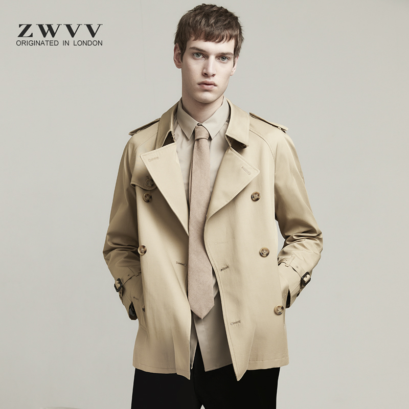 2021 new men's trench coat short khaki weatherproof loose British trend handsome casual youth tide jacket