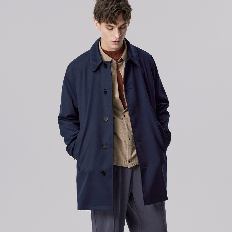 Navy Blue Autumn New Single-Breasted Men's Trench Coat Short Fashion Mid-Length Korean Style Trendy British Jacket for Men