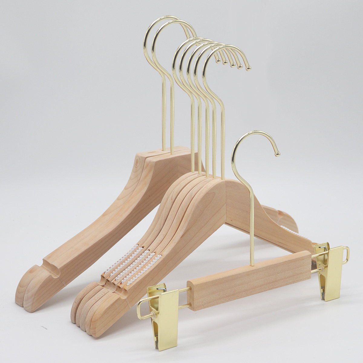 Log color solid wood hanger Clothing store wood high-end children's women's clothes rack men's clothes brace