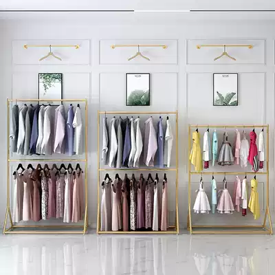 Double-layer floor-mounted display men and women's clothing store shelves lifting adjustable hangers clothing store double clothing rack