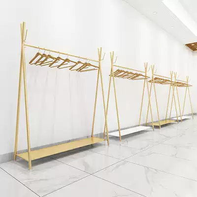 Mainstream clothing store clothes display rack Floor-standing wrought iron shelf Golden women's hanging clothes rod Nakajima rack display rack