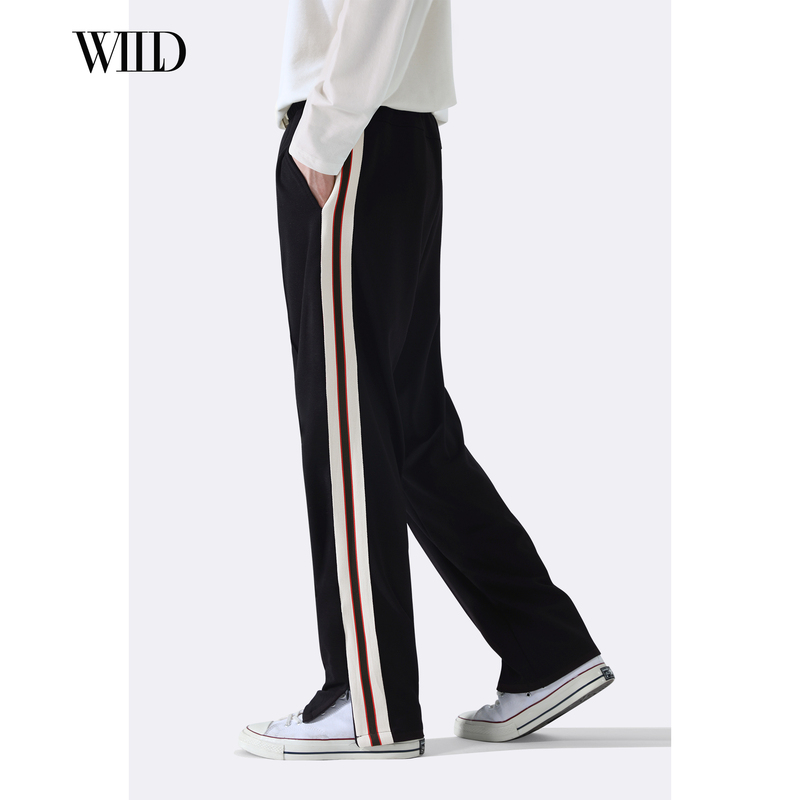 Men's Straight-Leg Sweatpants, Trendy Brand, Black Drapey Casual Pants, Men's Spring High-End Loose Casual Pants