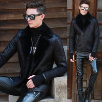 Mao wool collar leather men slim leather jacket trend thick leather jacket men fur one plus velvet winter leather jacket