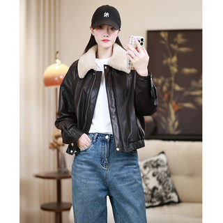 2025 New Style Petite White Goose down Thickened Genuine Leather Women's Slimming Sheepskin Fur Collar Leather Jacket Women's Hot-Selling Item