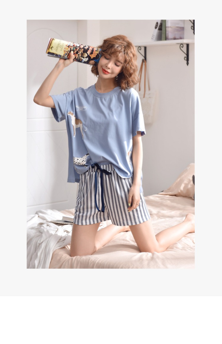 Bộ đồ hai dây cotton ngắn tay mùa hè của phụ nữ có thể mặc bên ngoài rộng rãi phiên bản Hàn Quốc của dịch vụ nhà nữ sinh viên kiểu đồ bộ may vải thun bông