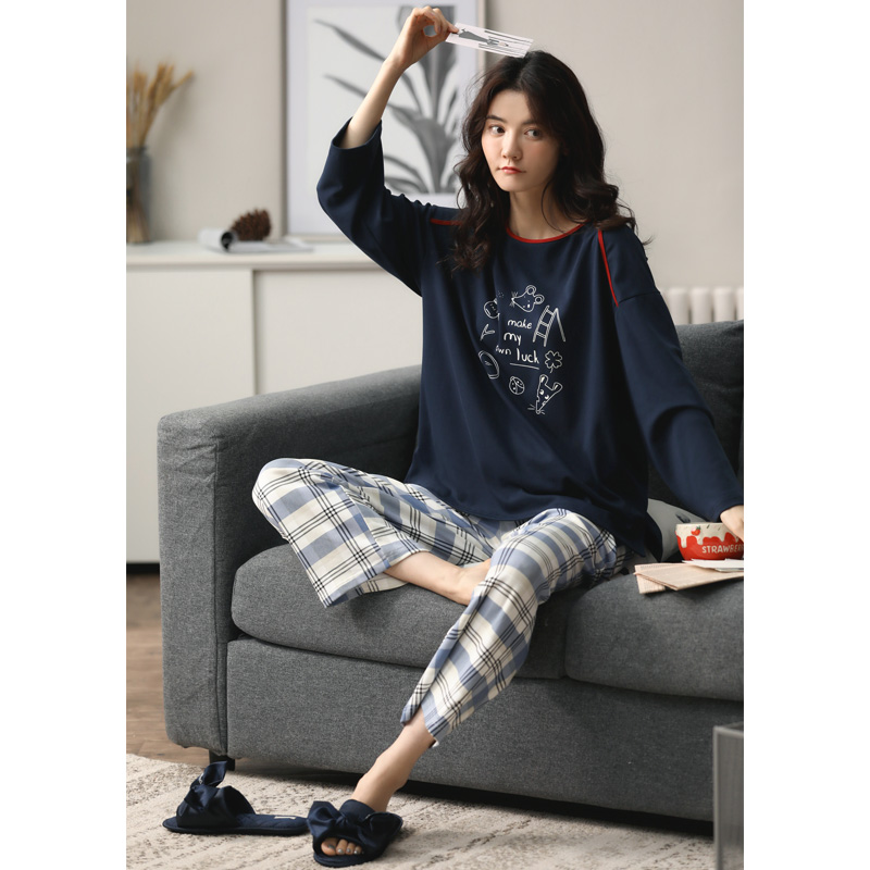 (Loss clearance)pajamas women's spring and Autumn cotton long-sleeved trousers can be worn outside home clothes two-piece suit