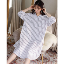 Mall Special Cupboard striped long sleeve pyjamas woman spring autumn style pure cotton linen sleeping dress loose pregnant woman with dress