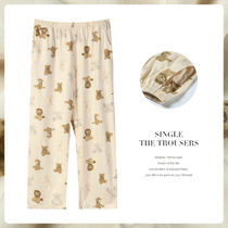 Cute Cartoon Long Pants Sleeping Pants Women Summer Pure Cotton Thin Section Loose Air Conditioning Pants Anti-mosquito Pants Spring Autumn Full Cotton Home Pants