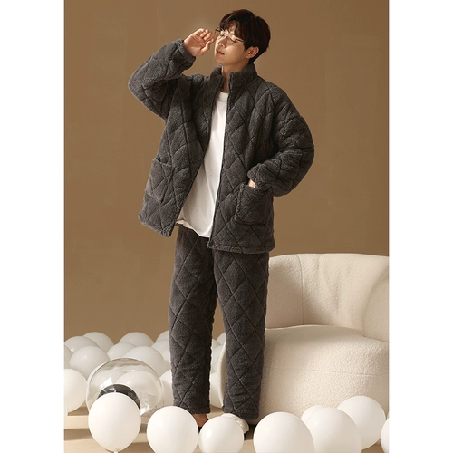 Удерживающая тепло демисезонная пижама, стеганая флисовая коралловая бархатная куртка, увеличенная толщина