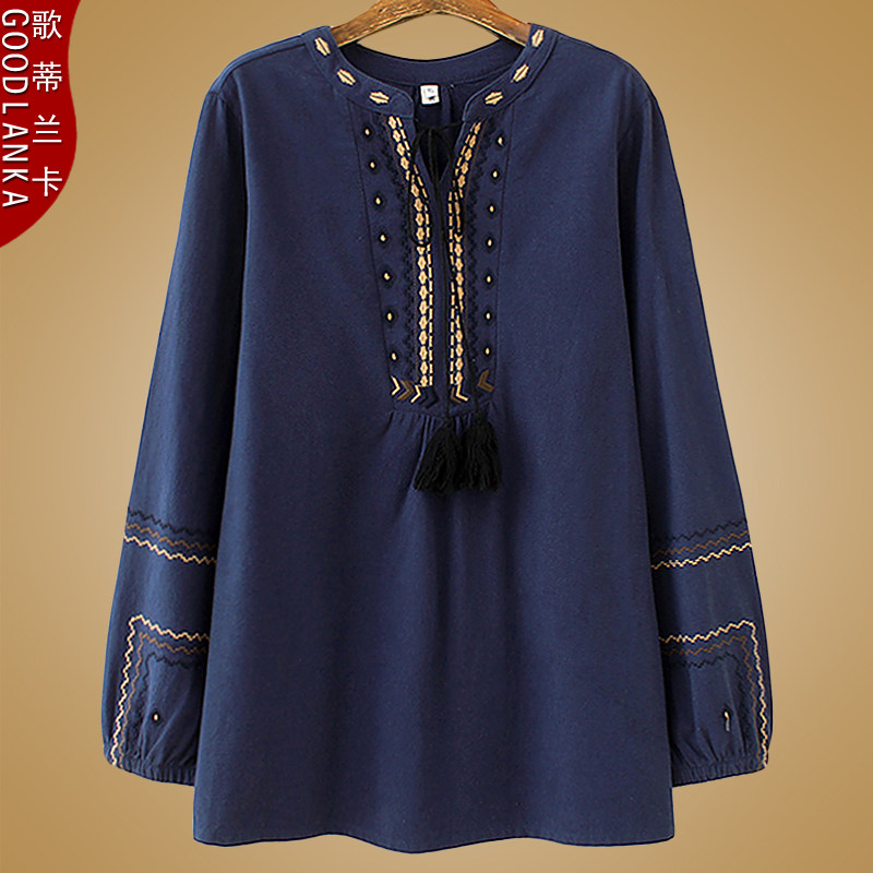 Fat Mm Loose Shade National Wind Blouse Plus Fattening Overweight Women 200 Catty Sister Early Spring Dress New Blouse