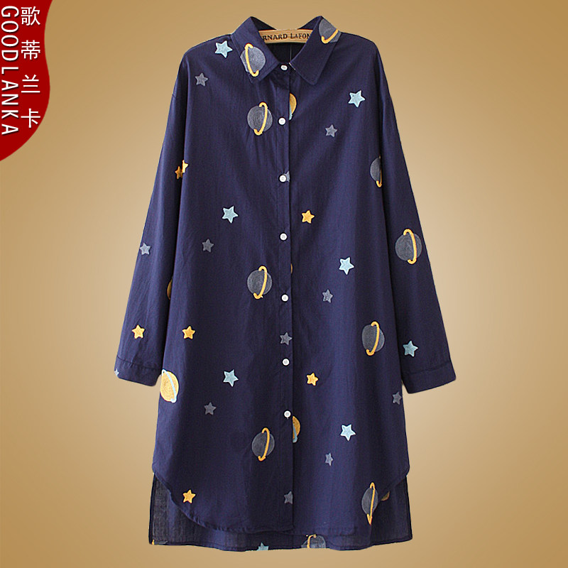 Fat Mm Spring Clothing 2022 New Lining Clothes Large Size Dress With Loose Body Slim Hide Meat Medium Long Version Printed Shirt Dress