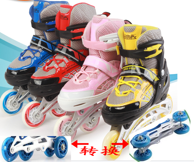 Smart and interesting roller skating skating beginner children's adult men's and women's suit flashing straight double row three-wheel switching roller skates