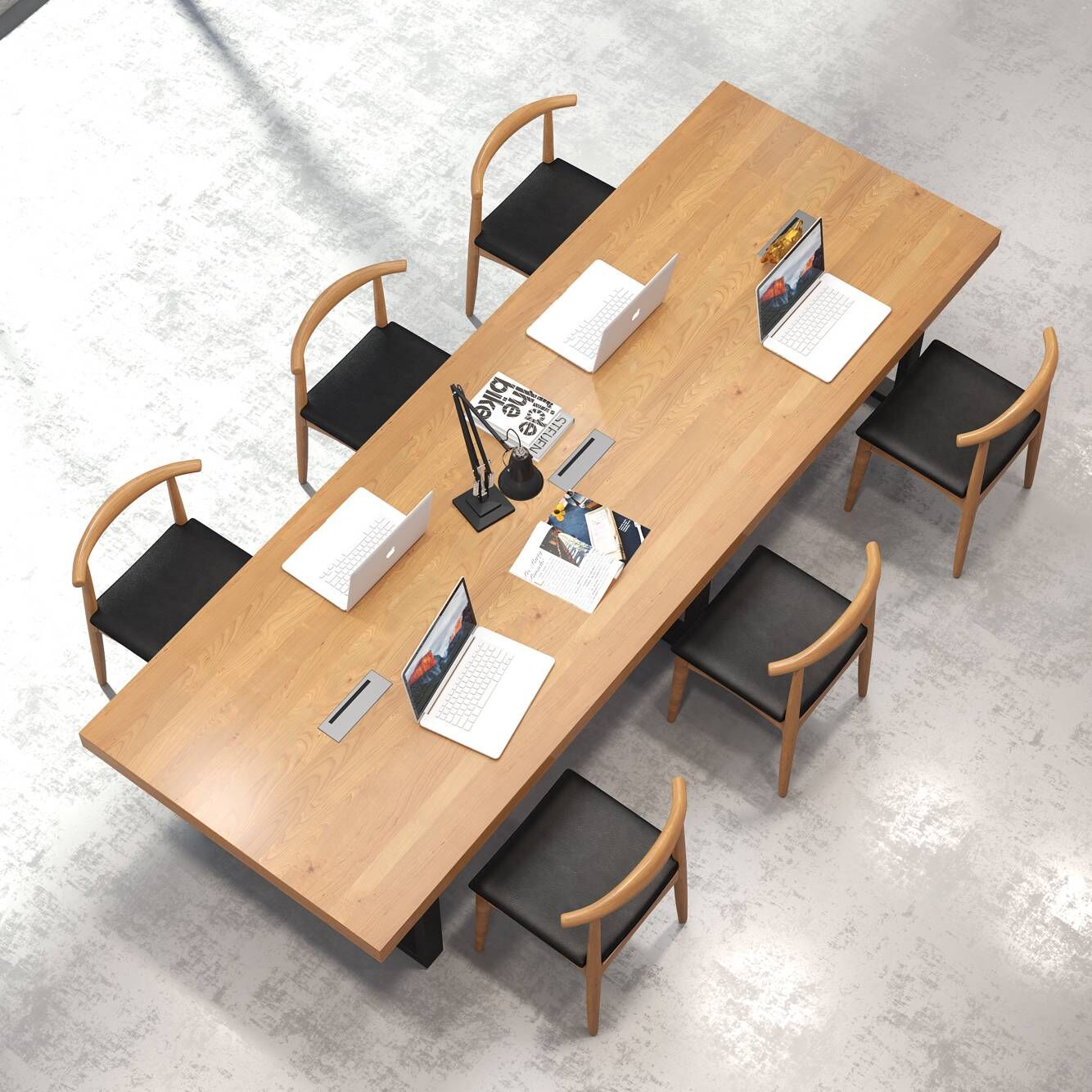 Solid wood conference table long table simple modern large board workbench log desk computer table negotiation table and chair combination