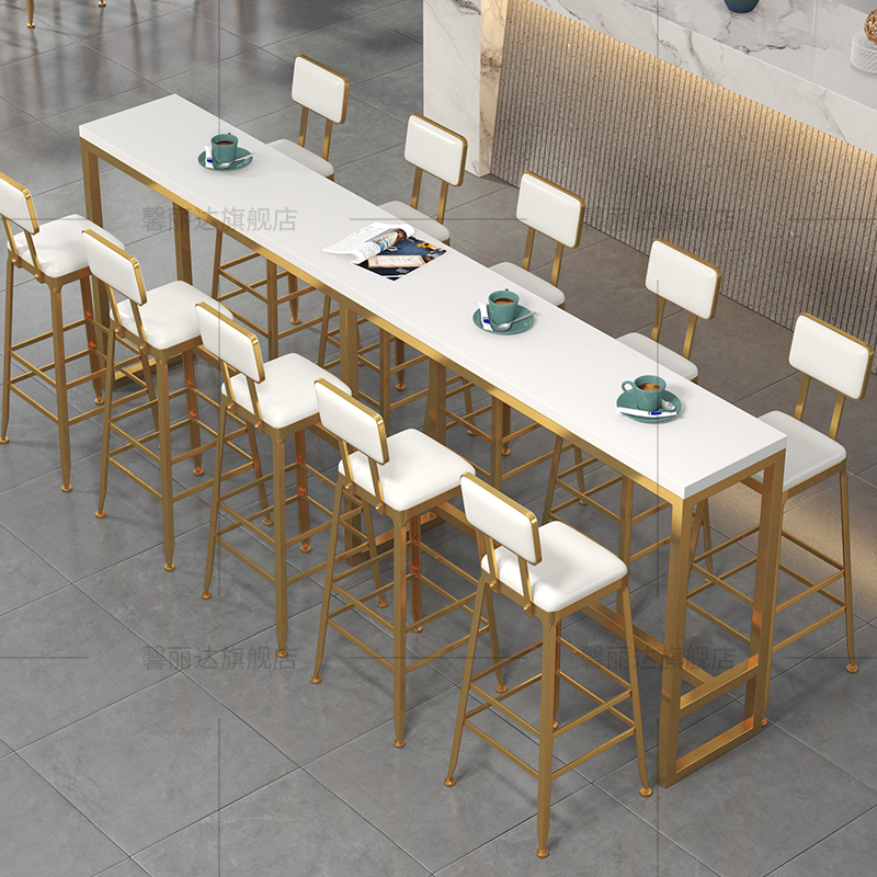 Iron Art bar Table Home Jane about Little Gold Milk Tea Shop By Wall Strip Table Bar Solid Wood High Foot Table And Chairs Combination