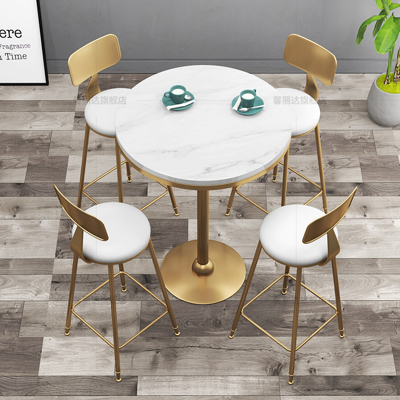 Net red sweet shop coffee milk tea shop marble gold in square tables and chairs combined round table high foot bar table