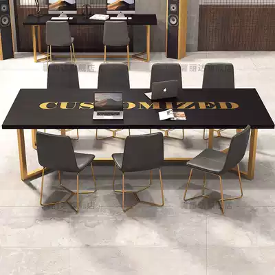 Nordic simple modern solid wood conference table long table personality black gold light luxury long bar training table solid wood office table