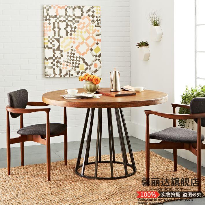 American retro iron art solid wood dining table and chairs combination small round table dining table large round table European style solid wood table and chairs 4 6 people