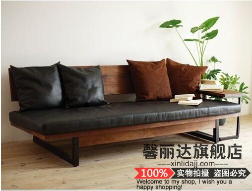 American retro solid wood sofa trio sofa Living room sofa Three sets of industrial style solid wood sofas for old