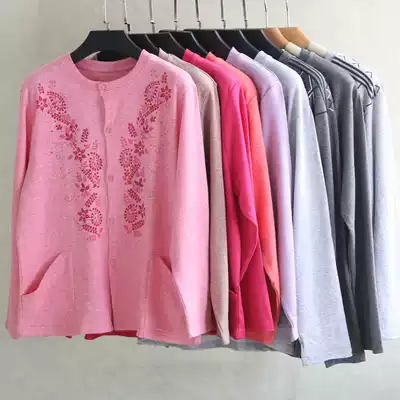 Fat increase middle-aged and elderly lady mother cardigan buckle long-sleeved autumn coat single-piece open mother-in-law sanitary coat top