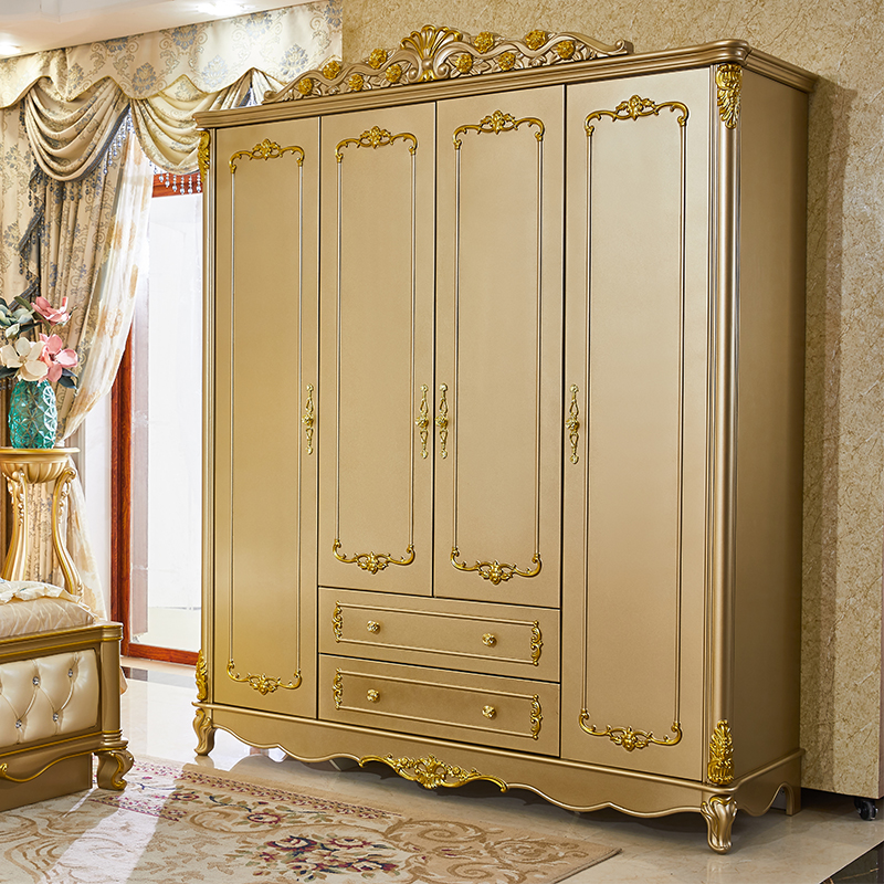 Champagne Gold Eurostyle Wardrobe Home Bedroom Four Doors Five Doors Combined Economy Solid Wood Big Closet Home