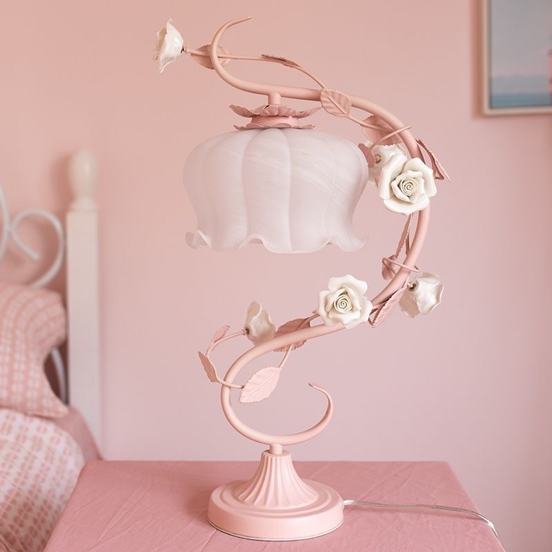 Romantic European-Style Pink Table Lamp for Bedroom ins Princess Pink Rose Flower Girly Girl Children's Room Bedside