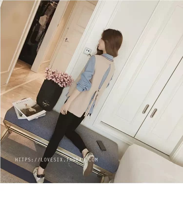 Áo mới mùa thu 2018 Han Fan sọc nữ dài tay áo rộng học sinh đan áo vest hai dây áo sơ mi nữ dài tay cao cấp