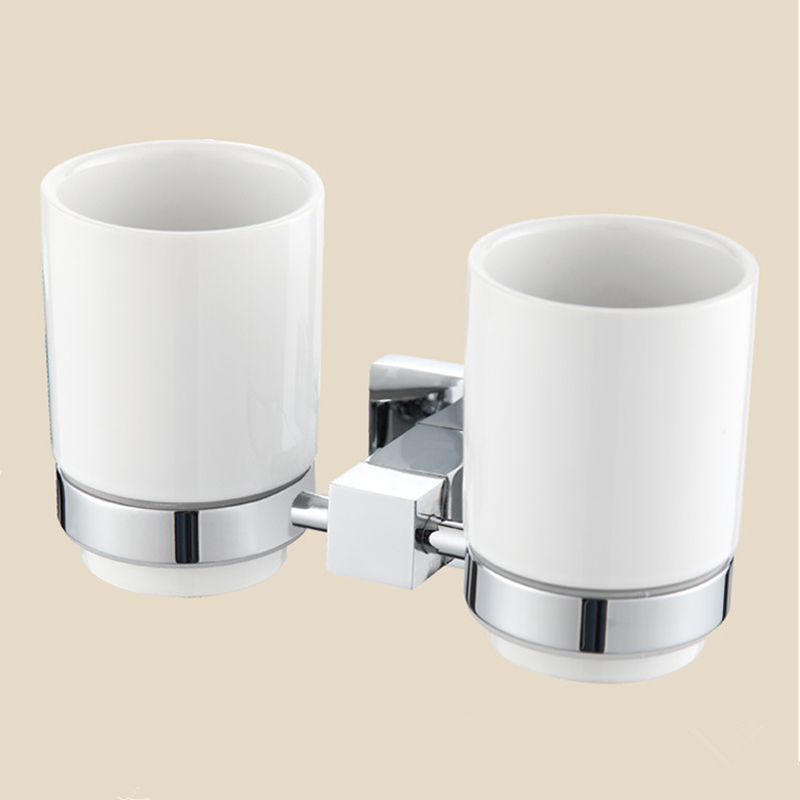 German upscale all-copper bathroom hardware double gargling ceramic cup holder toothbrush cup gargling cup holder suit free of punch