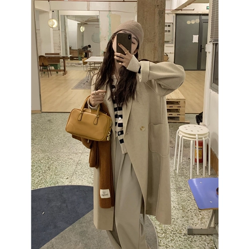 Демисезонная двусторонная кашемировая куртка, длинный плащ, средней длины