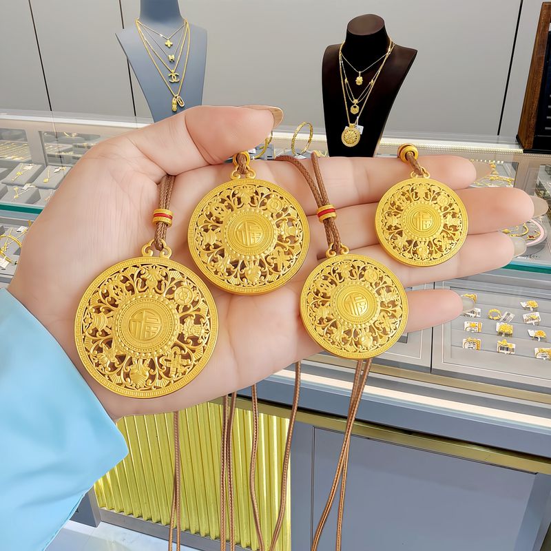 Gold-Plated Silver Classic Eight Treasures Compass Pendant for Women, Auspicious Fortune Hollow-Out Pendant, Sweater Necklace, Birthday Gift Gold-Plated Silver Classic Eight Treasures Compass Pendant for Women, Auspicious Fortune Hollow-Out Pendant, Sweater Necklace, Birthday Gift