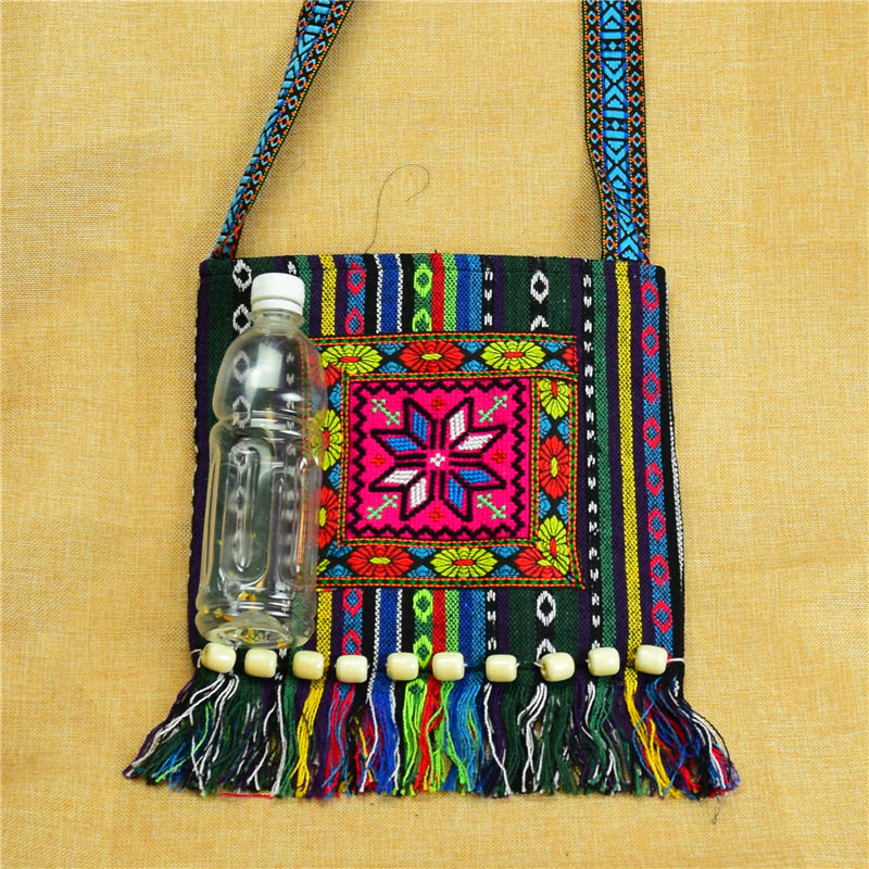Ethnic Embroidery Bag Handmade Embroidery Wooden Bead Bag Tibetan Cloth Messenger Bag Shoulder Bag