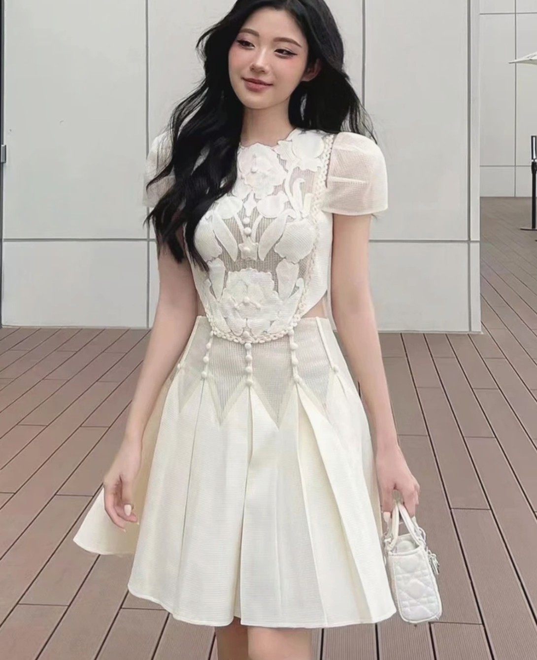 vietnamese short dress Vietnamese niche design embossed cutout see-through mini dress