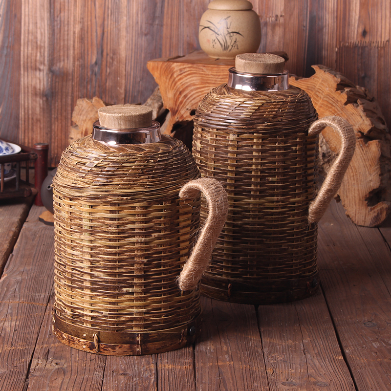 Retro nostalgic pure handmade purple bamboo thermos thermos tea room club furniture furniture art ornaments