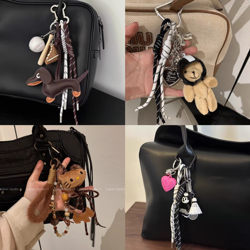 Miu-Style Pendant~Ins Blogger's Same Style Personalized Car Keychain Bag Charm Woven Climbing Rope Wristband Couple's Accessory