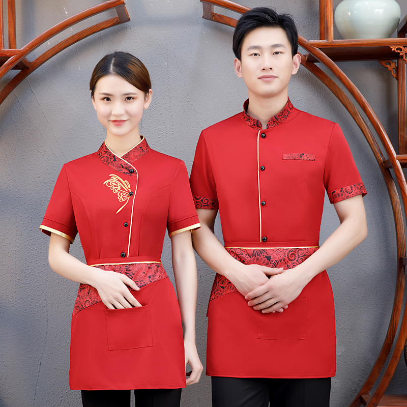 quần áo công việc Waiter của ngắn tay nhà hàng trà đạo Trung Quốc sạn quần áo ăn lẩu nhà hàng nhà hàng mùa hè váy của nam giới và phụ nữ phù hợp