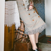 Lujin homemade Pushkin Cafe autumn and winter must enter the college style detective pattern fringed retro skirt