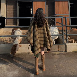 Lujin homemade <Equestrian Cape> 80 wool double-sided wearable shawl coat windproof woolen coat winter for women