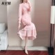 French lace cake dress women's spring 2022 new women's pink temperament slim fashion long skirt