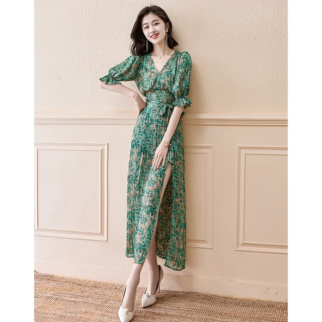 Tea break French floral chiffon dress women's summer 2022 summer new temperament ladies high-end long skirt