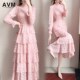 French lace cake dress women's spring 2022 new women's pink temperament slim fashion long skirt